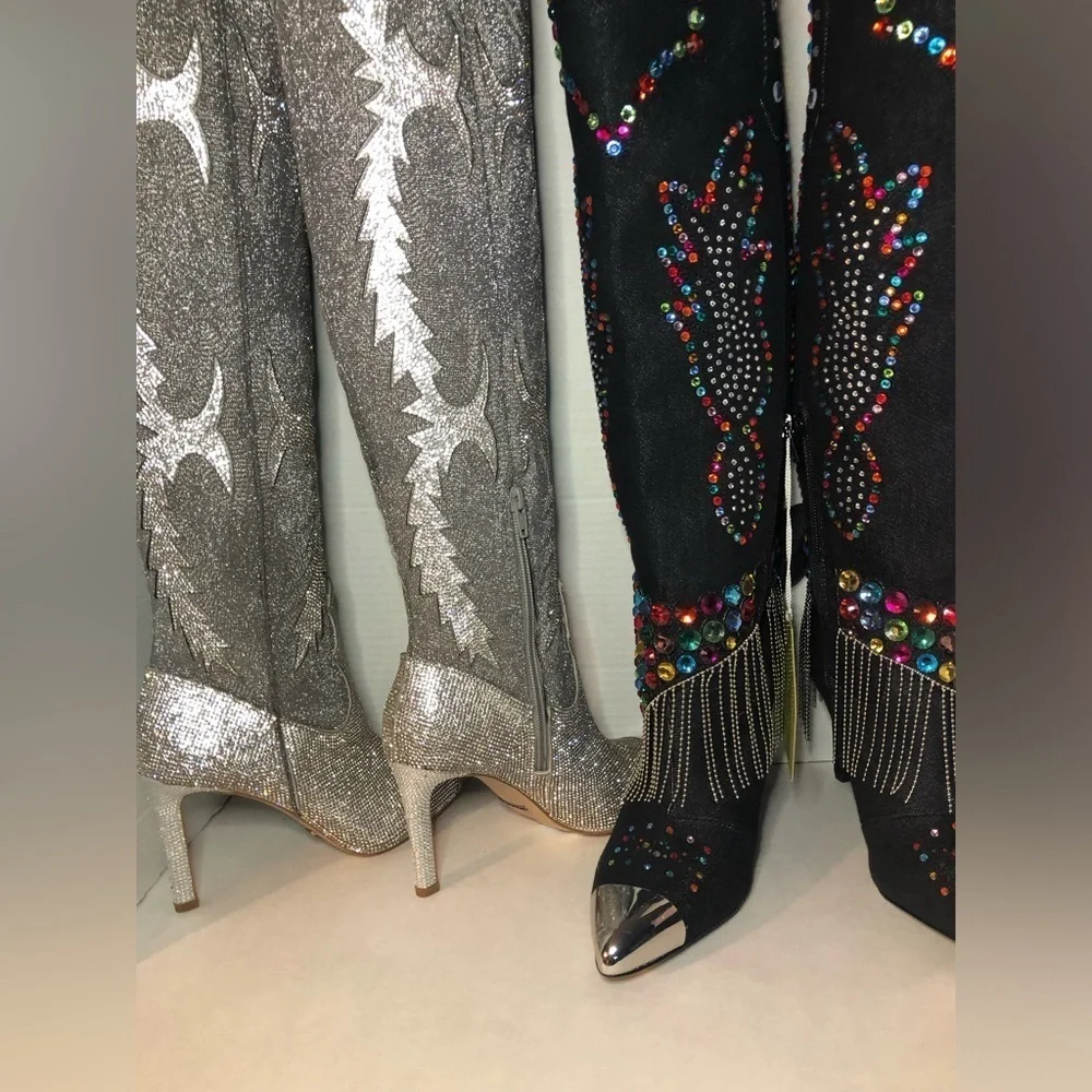 Gianni Bini Silver Over-the-Knee Boots w/ Stiletto Heel BRAND NEW Sz 7 & 5.5. 🥶🪩